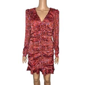 En Saison Razzalind Mini Dress size M NWT Ruched Raspberry Leopard Long sleeve